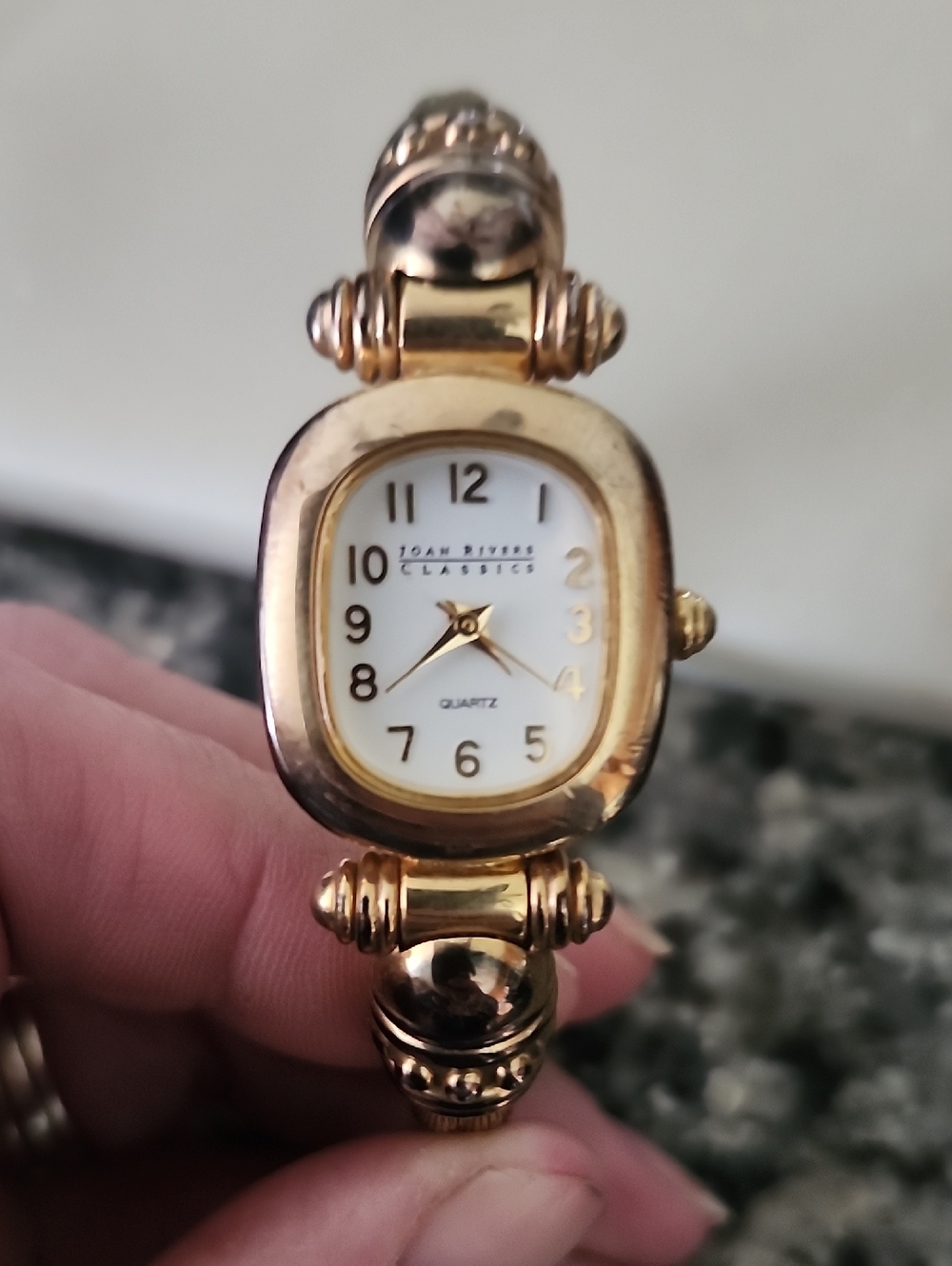 Vtg Joan Rivers Classics Coil Gold-Tone Women's Bangle Quartz Watch - White Dial